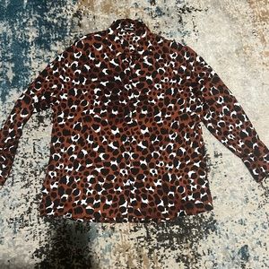 Express Leopard Silk Button Down